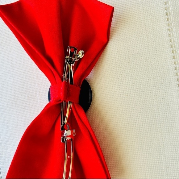 Vintage Y2K Red Hair Bow with Blue Button & Scrunchie - Picture 8 of 13